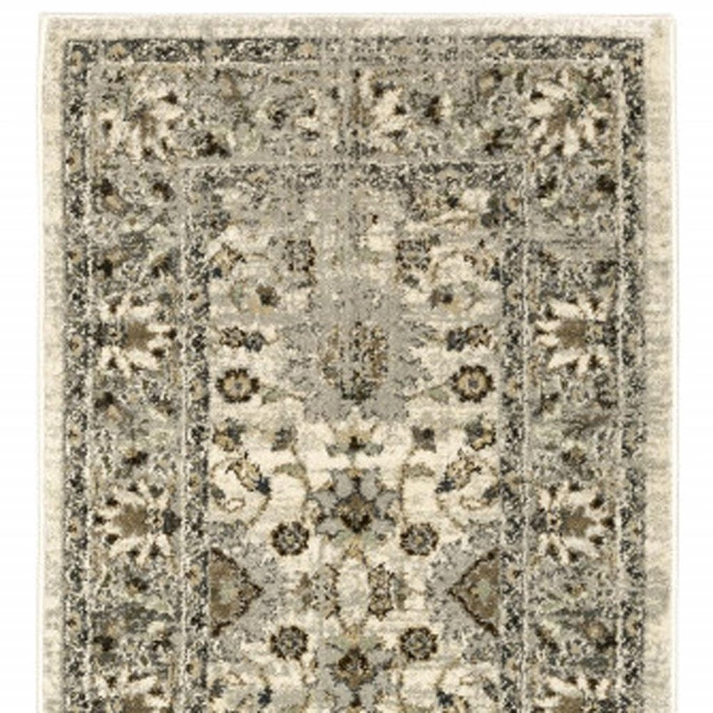 2' X 8' Beige Grey Brown And Charcoal Oriental Power Loom Stain Resistant Runner Rug