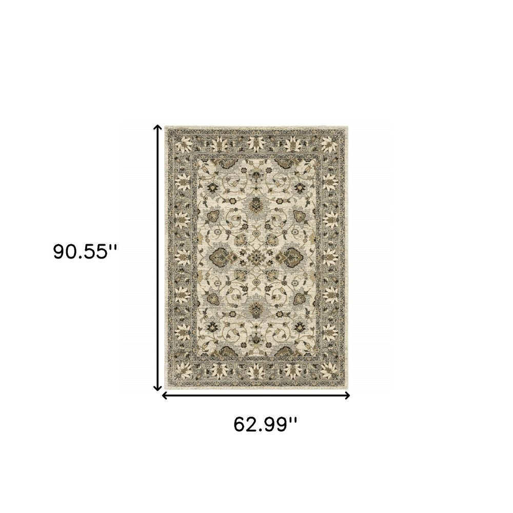 2' X 8' Beige Grey Brown And Charcoal Oriental Power Loom Stain Resistant Runner Rug