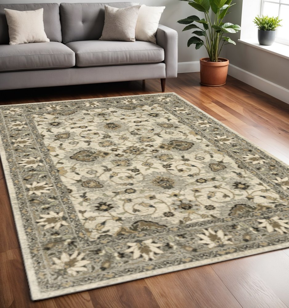 2' X 8' Beige Grey Brown And Charcoal Oriental Power Loom Stain Resistant Runner Rug