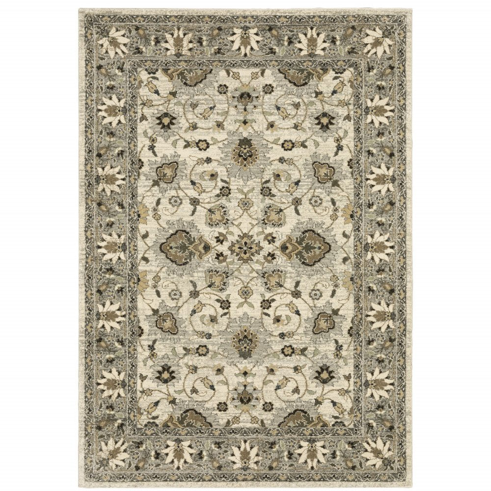 2' X 8' Beige Grey Brown And Charcoal Oriental Power Loom Stain Resistant Runner Rug