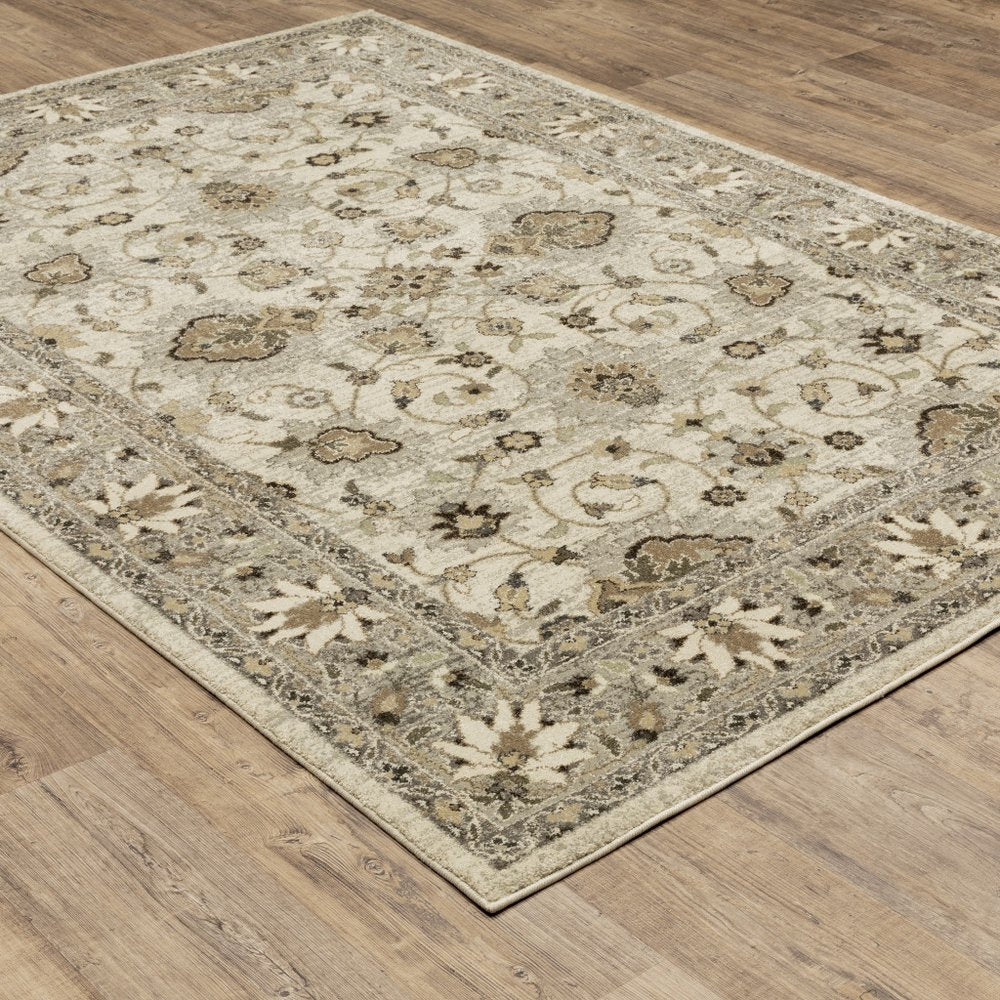 2' X 8' Beige Grey Brown And Charcoal Oriental Power Loom Stain Resistant Runner Rug