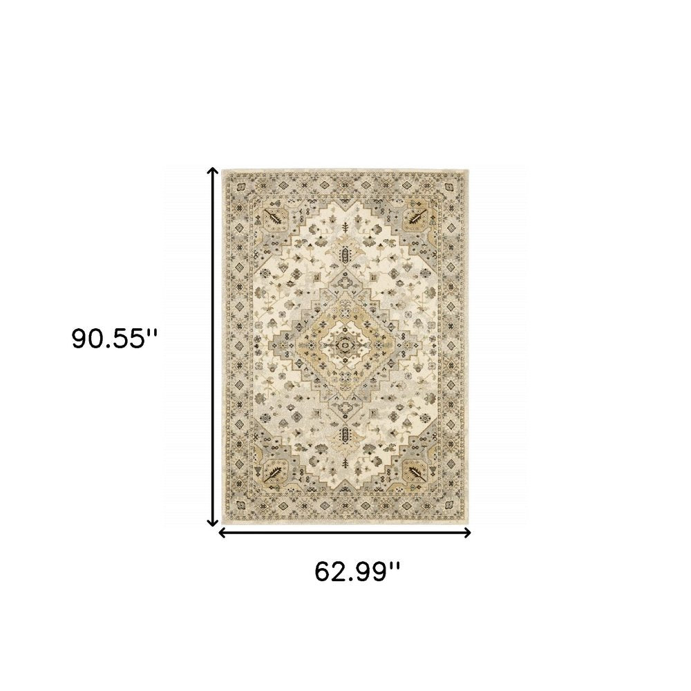2' X 8' Beige Grey Tan And Brown Oriental Power Loom Stain Resistant Runner Rug