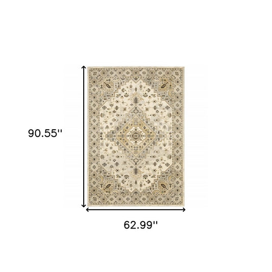 2' X 8' Beige Grey Tan And Brown Oriental Power Loom Stain Resistant Runner Rug