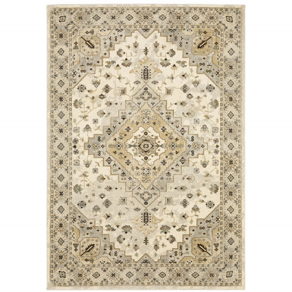 2' X 8' Beige Grey Tan And Brown Oriental Power Loom Stain Resistant Runner Rug