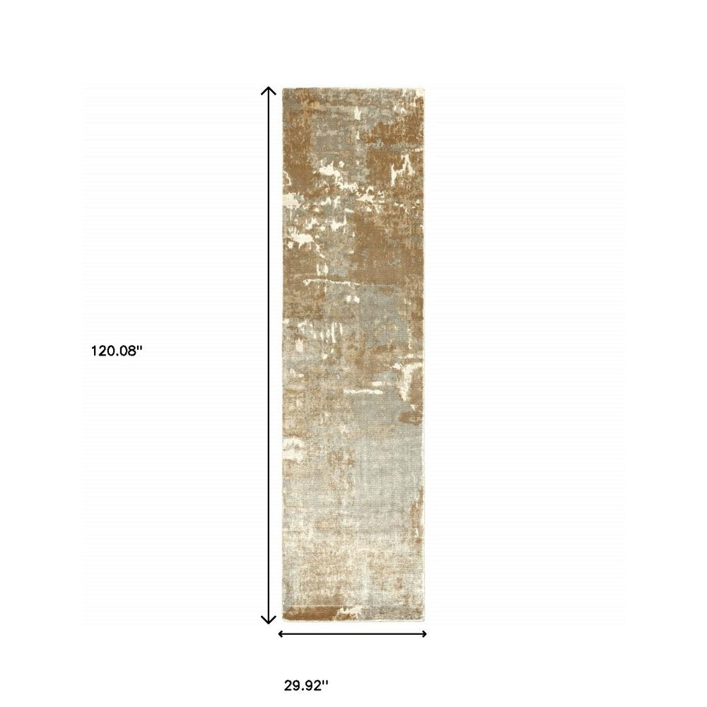 10' X 14' Grey And Brown Abstract Hand Loomed Stain Resistant Area Rug