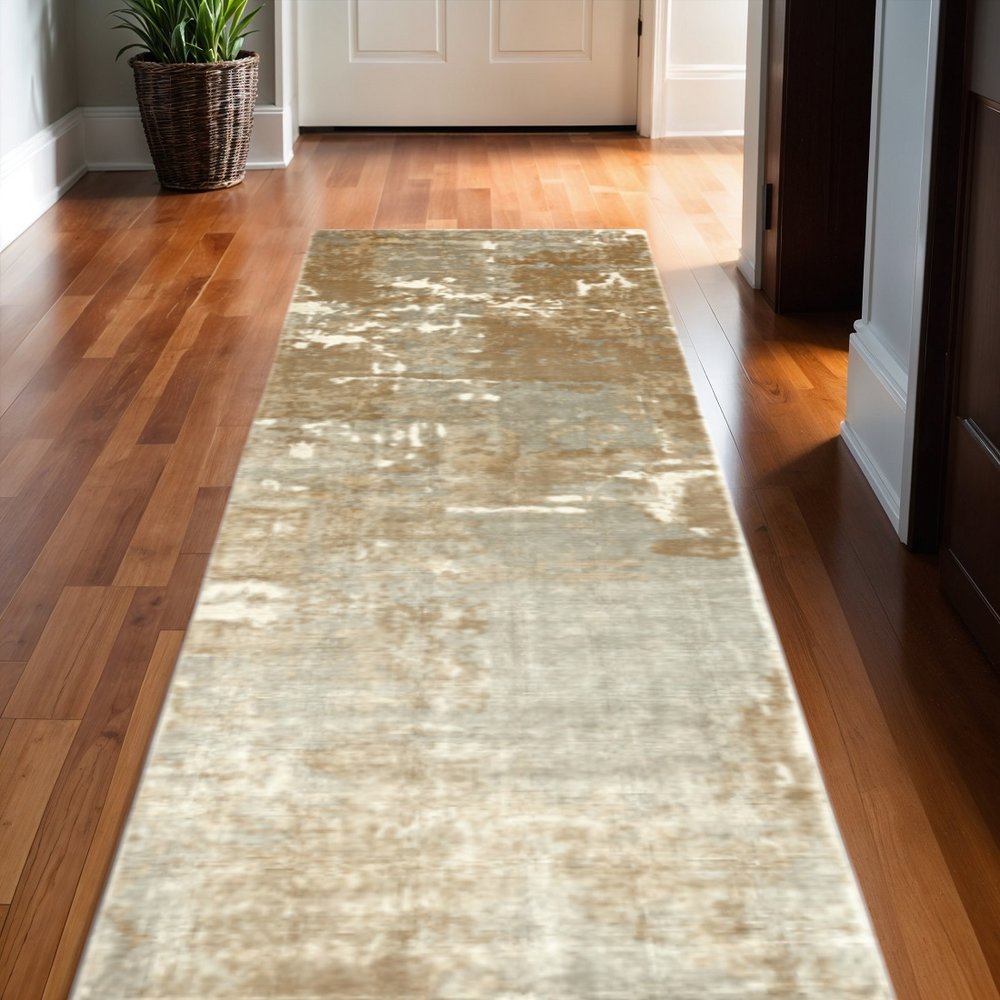 10' X 14' Grey And Brown Abstract Hand Loomed Stain Resistant Area Rug