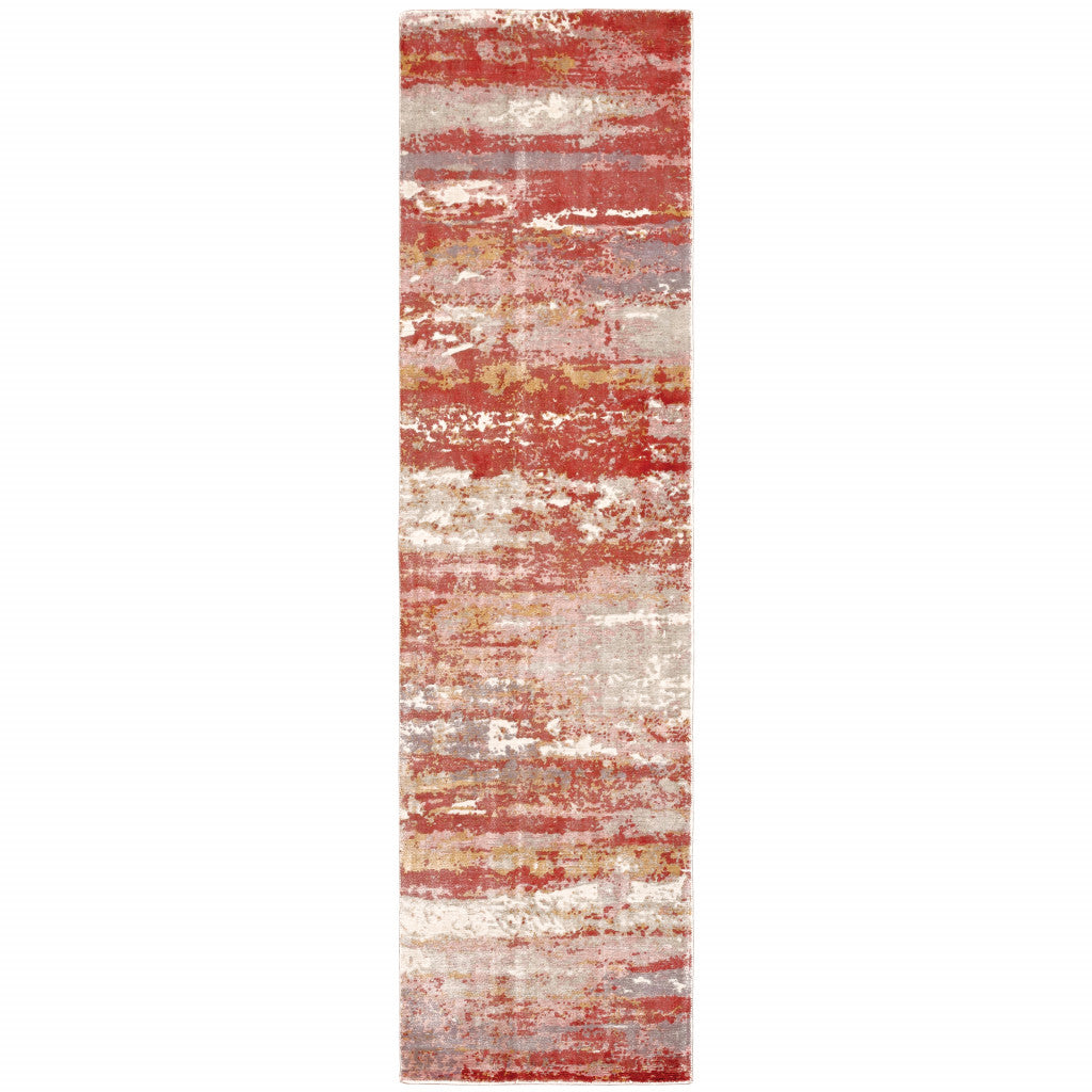 8' X 10' Pink And Red Abstract Hand Loomed Stain Resistant Area Rug