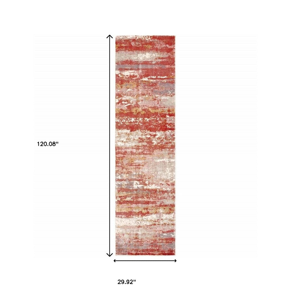8' X 10' Pink And Red Abstract Hand Loomed Stain Resistant Area Rug