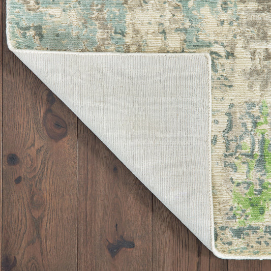 10' X 14' Blue And Green Abstract Hand Loomed Stain Resistant Area Rug