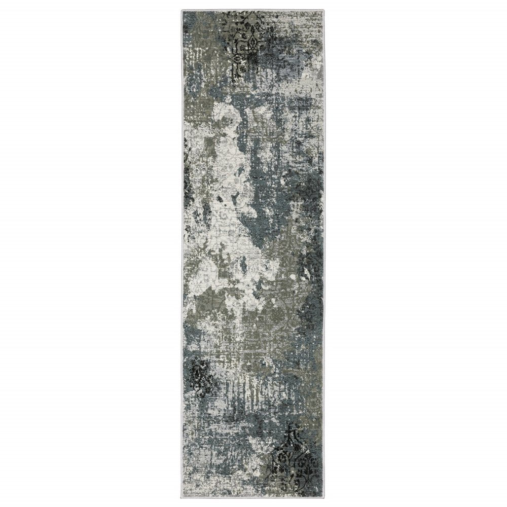 4' X 6' Ivory Grey Charcoal Blue And Navy Abstract Power Loom Stain Resistant Area Rug