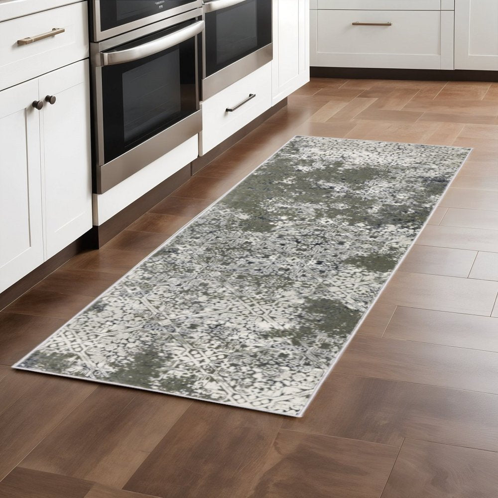 8' X 11' Beige And Gray Abstract Distressed Area Rug