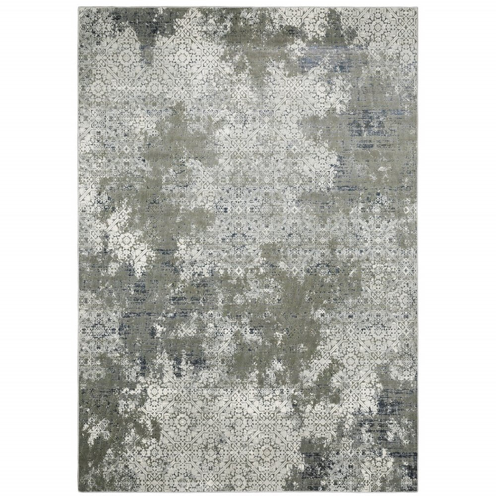 8' X 11' Beige And Gray Abstract Distressed Area Rug