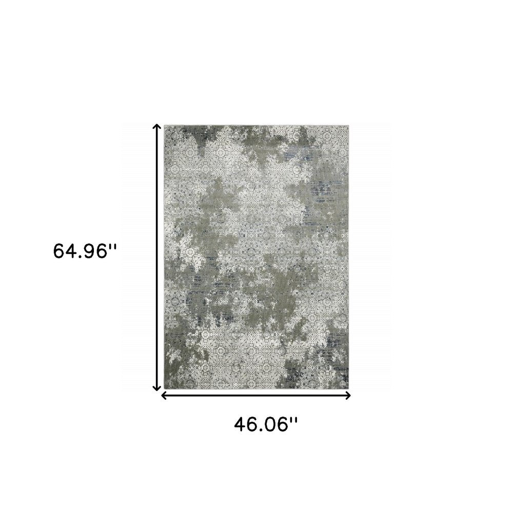 8' X 11' Beige And Gray Abstract Distressed Area Rug