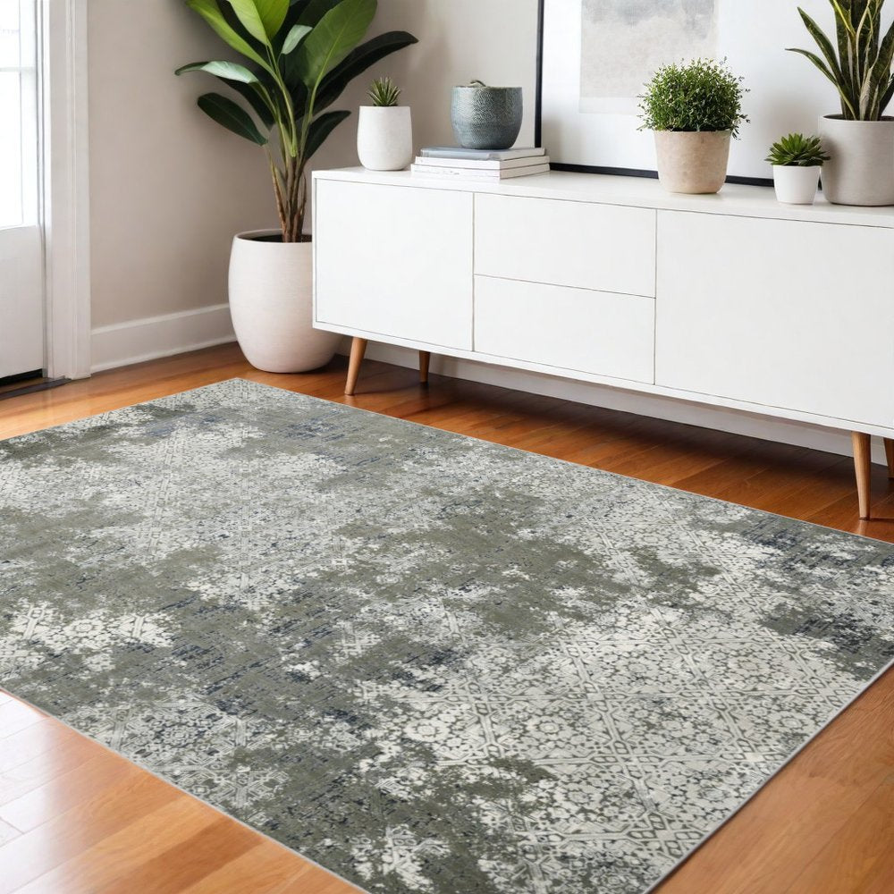 8' X 11' Beige And Gray Abstract Distressed Area Rug