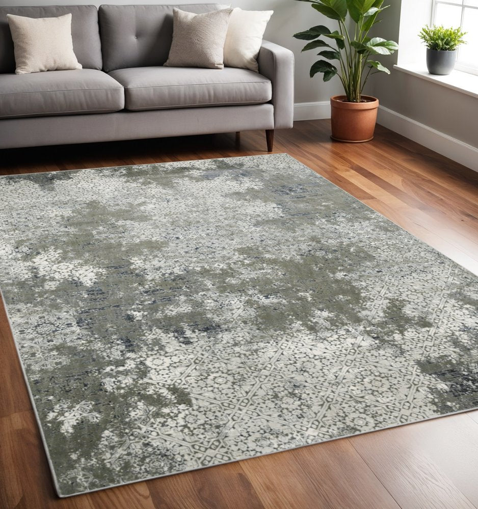 8' X 11' Beige And Gray Abstract Distressed Area Rug