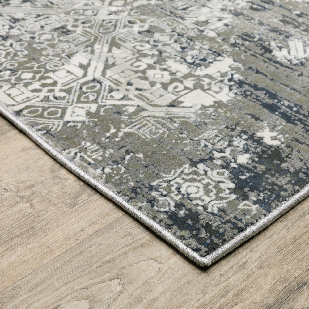 8' X 11' Beige And Gray Abstract Distressed Area Rug