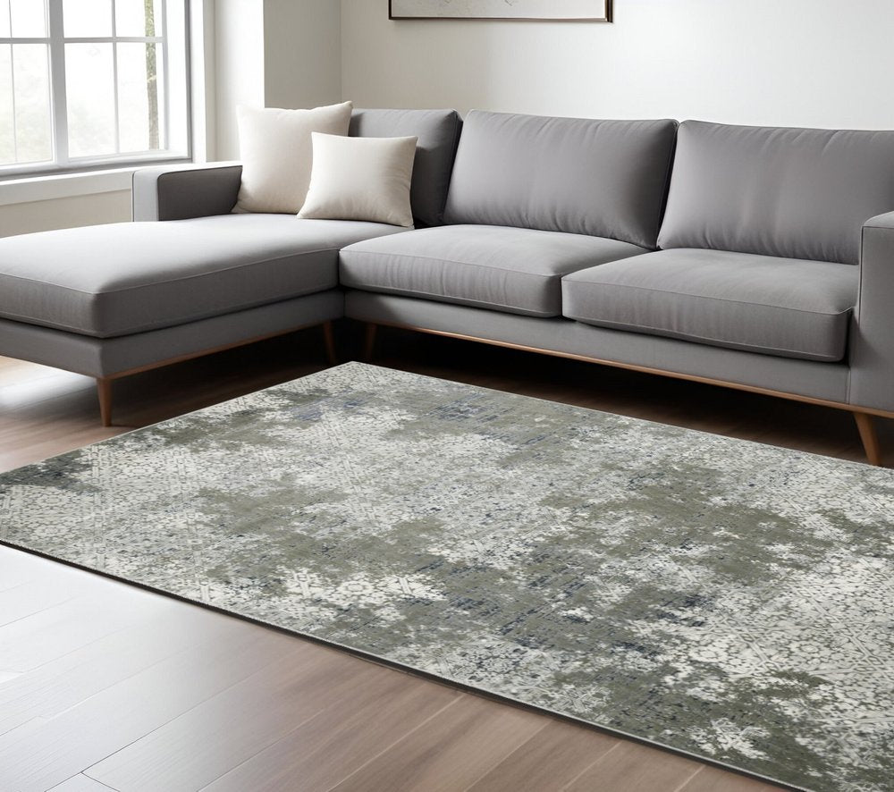 8' X 11' Beige And Gray Abstract Distressed Area Rug