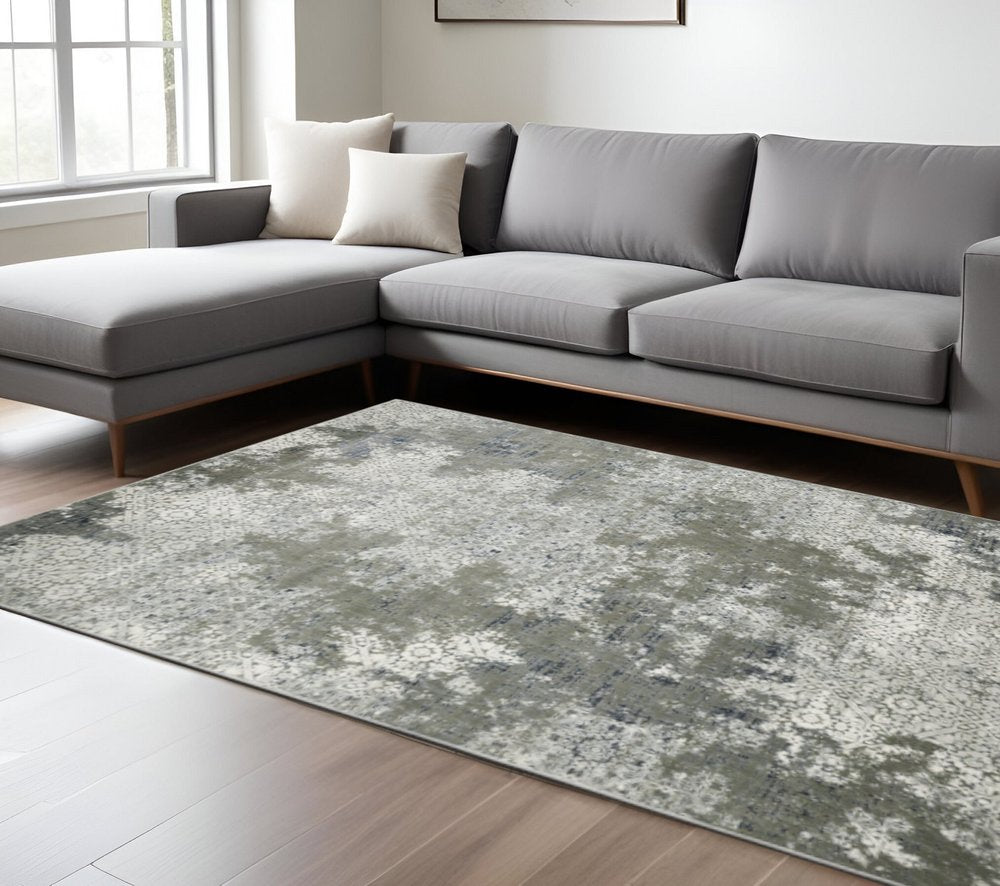 8' X 11' Beige And Gray Abstract Distressed Area Rug
