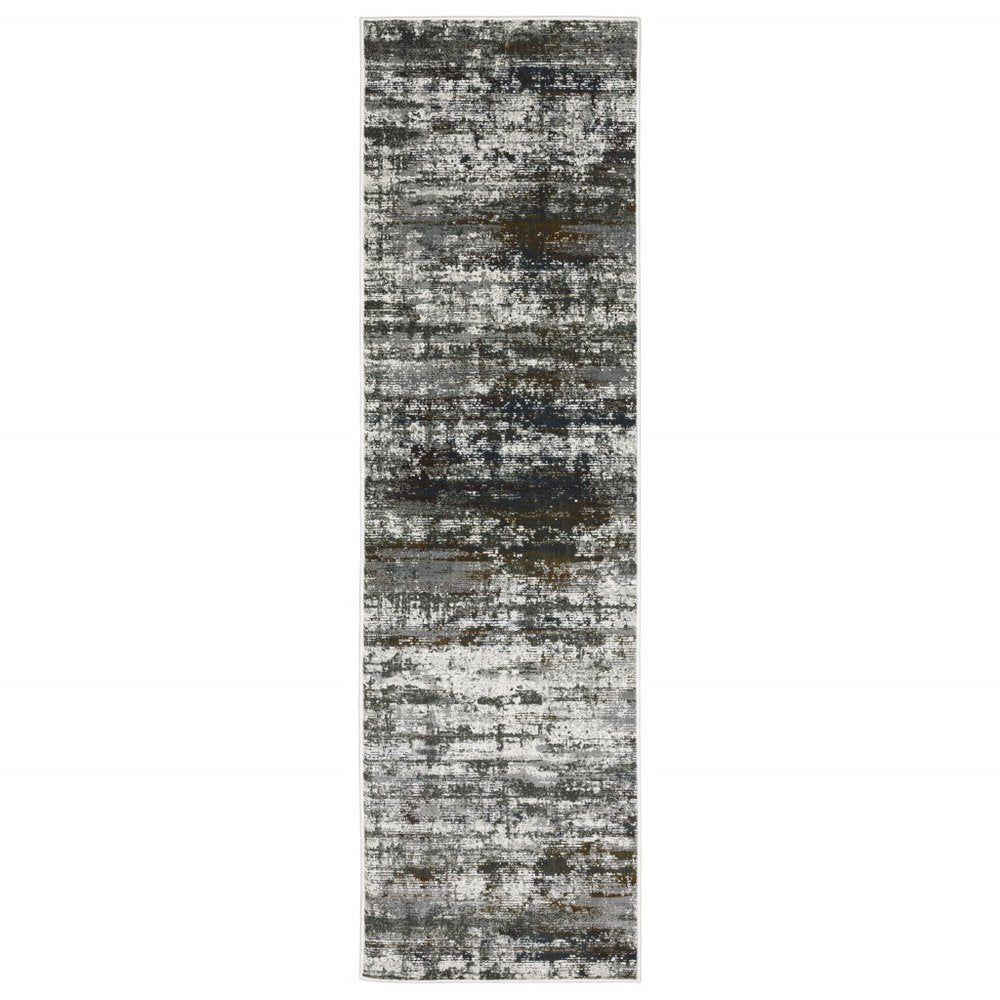 8' X 11' Charcoal And Gray Abstract Distressed Area Rug