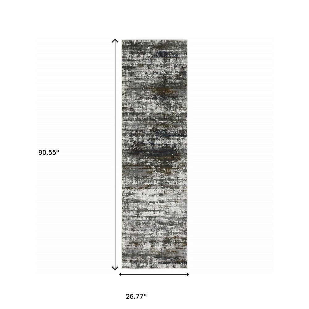 8' X 11' Charcoal And Gray Abstract Distressed Area Rug