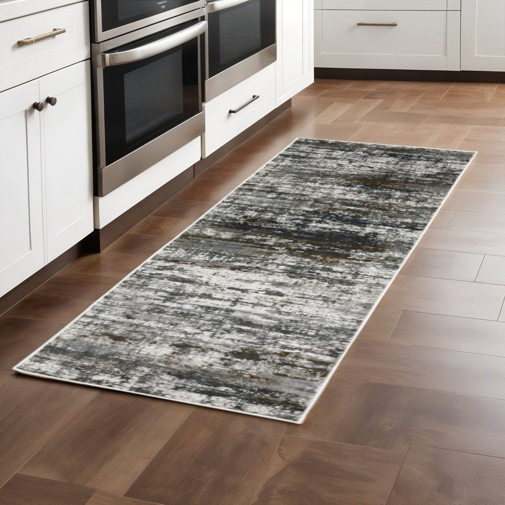 8' X 11' Charcoal And Gray Abstract Distressed Area Rug