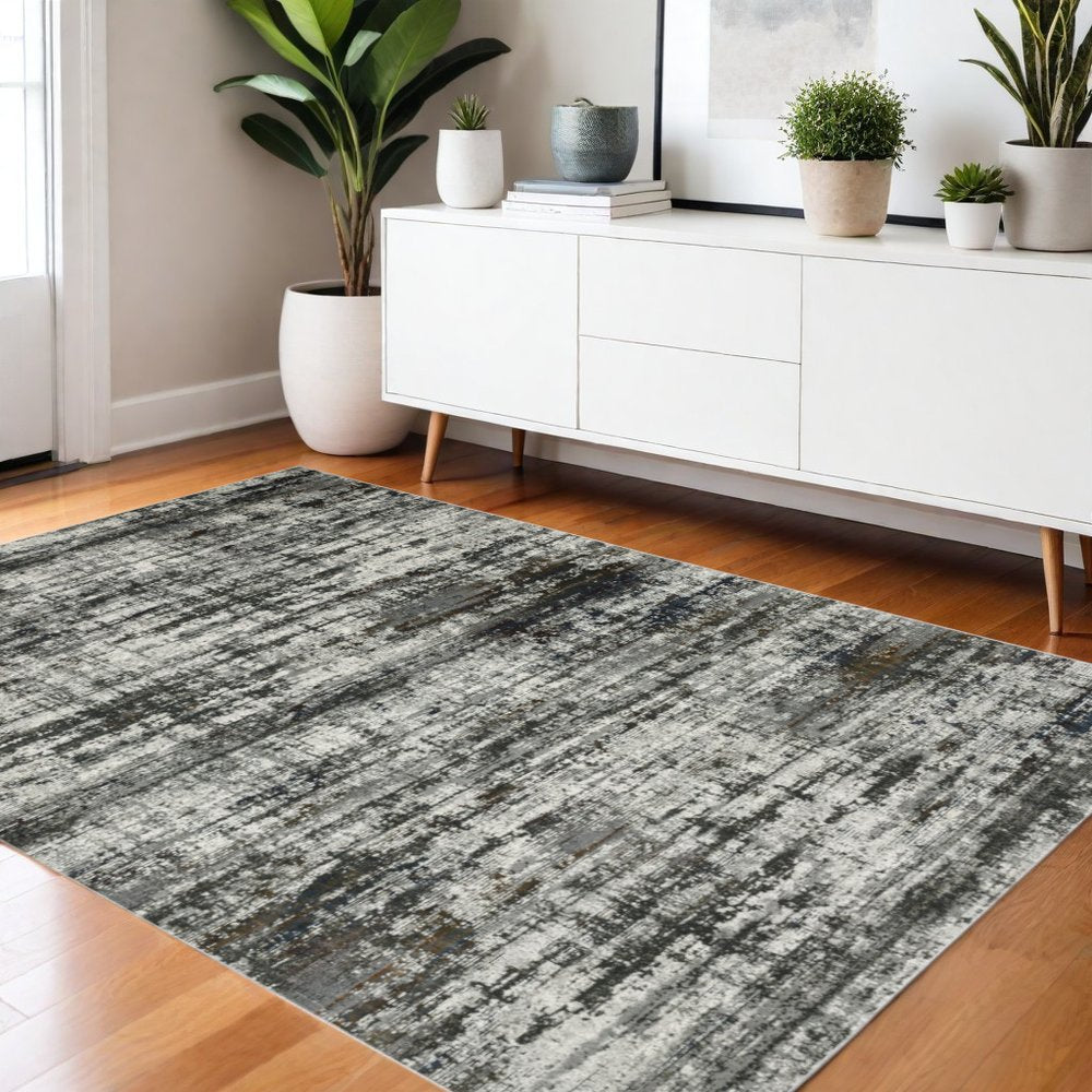 8' X 11' Charcoal And Gray Abstract Distressed Area Rug