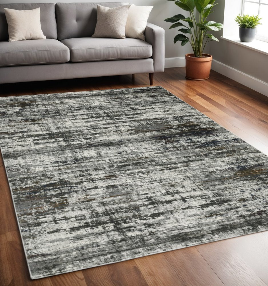 8' X 11' Charcoal And Gray Abstract Distressed Area Rug