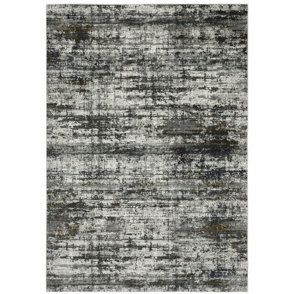 8' X 11' Charcoal And Gray Abstract Distressed Area Rug