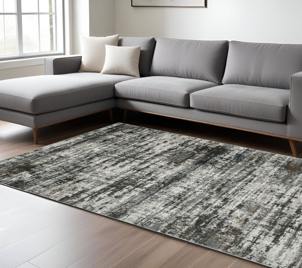 8' X 11' Charcoal And Gray Abstract Distressed Area Rug