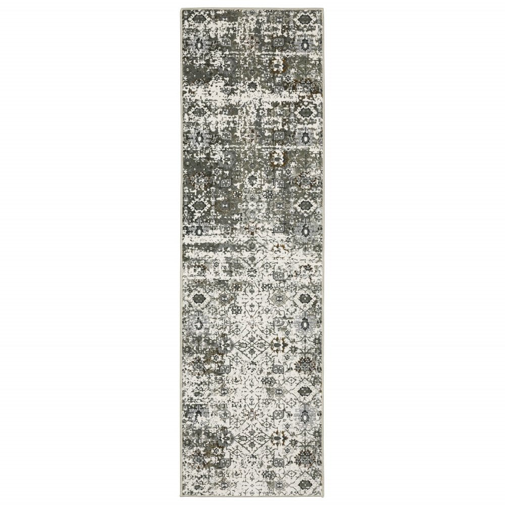 8' X 11' Ivory Grey Charcoal Rust Gold And Brown Oriental Power Loom Stain Resistant Area Rug