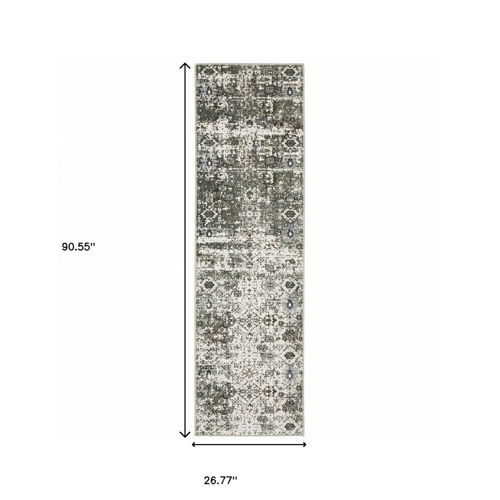 8' X 11' Ivory Grey Charcoal Rust Gold And Brown Oriental Power Loom Stain Resistant Area Rug