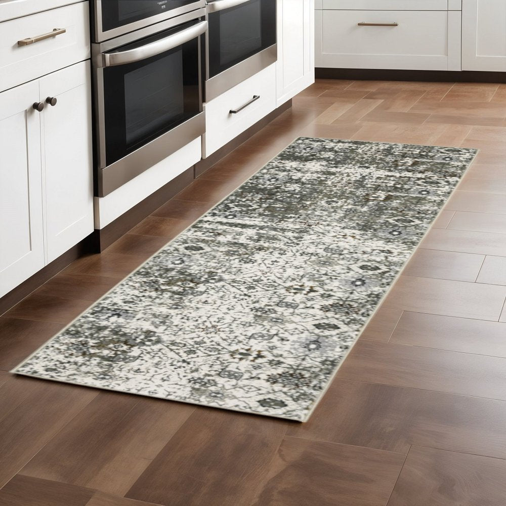8' X 11' Ivory Grey Charcoal Rust Gold And Brown Oriental Power Loom Stain Resistant Area Rug
