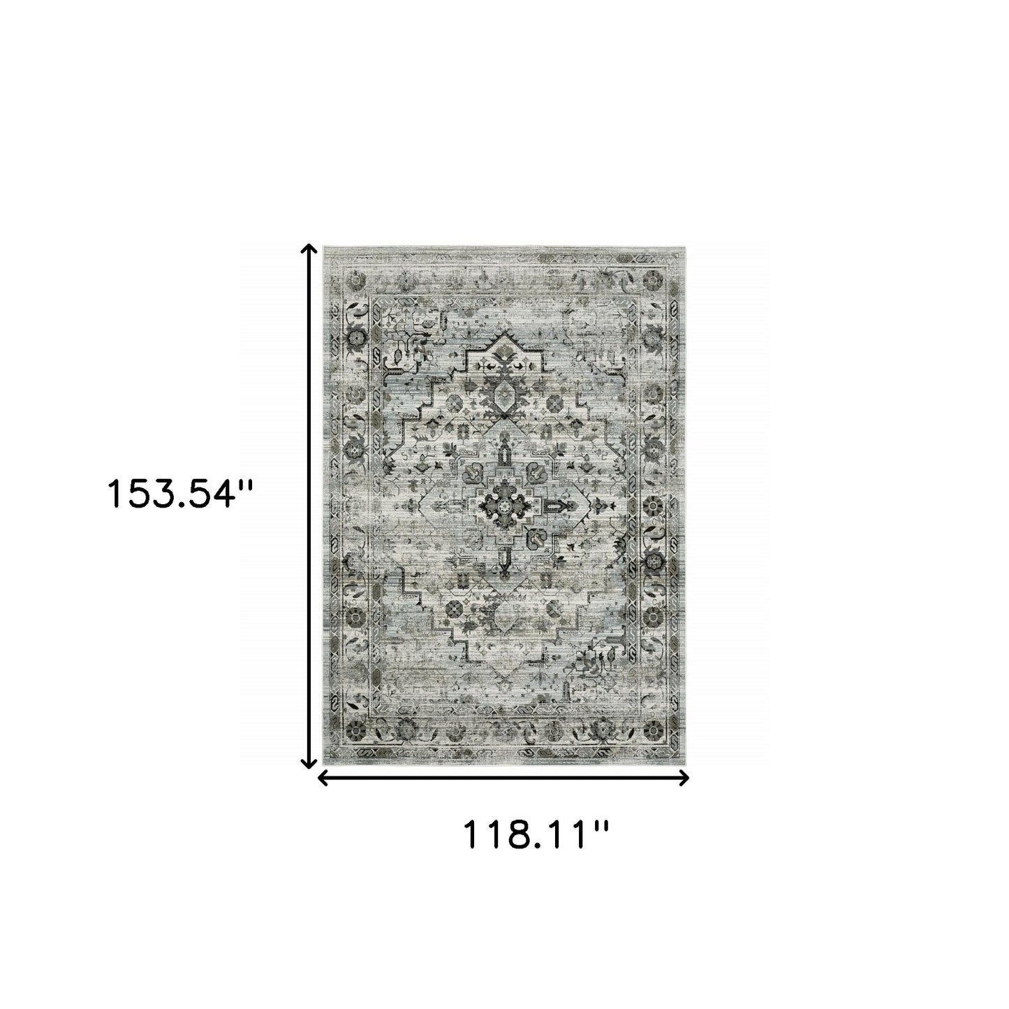 2' X 8' Ivory Grey Charcoal Blue And Taupe Oriental Power Loom Stain Resistant Runner Rug