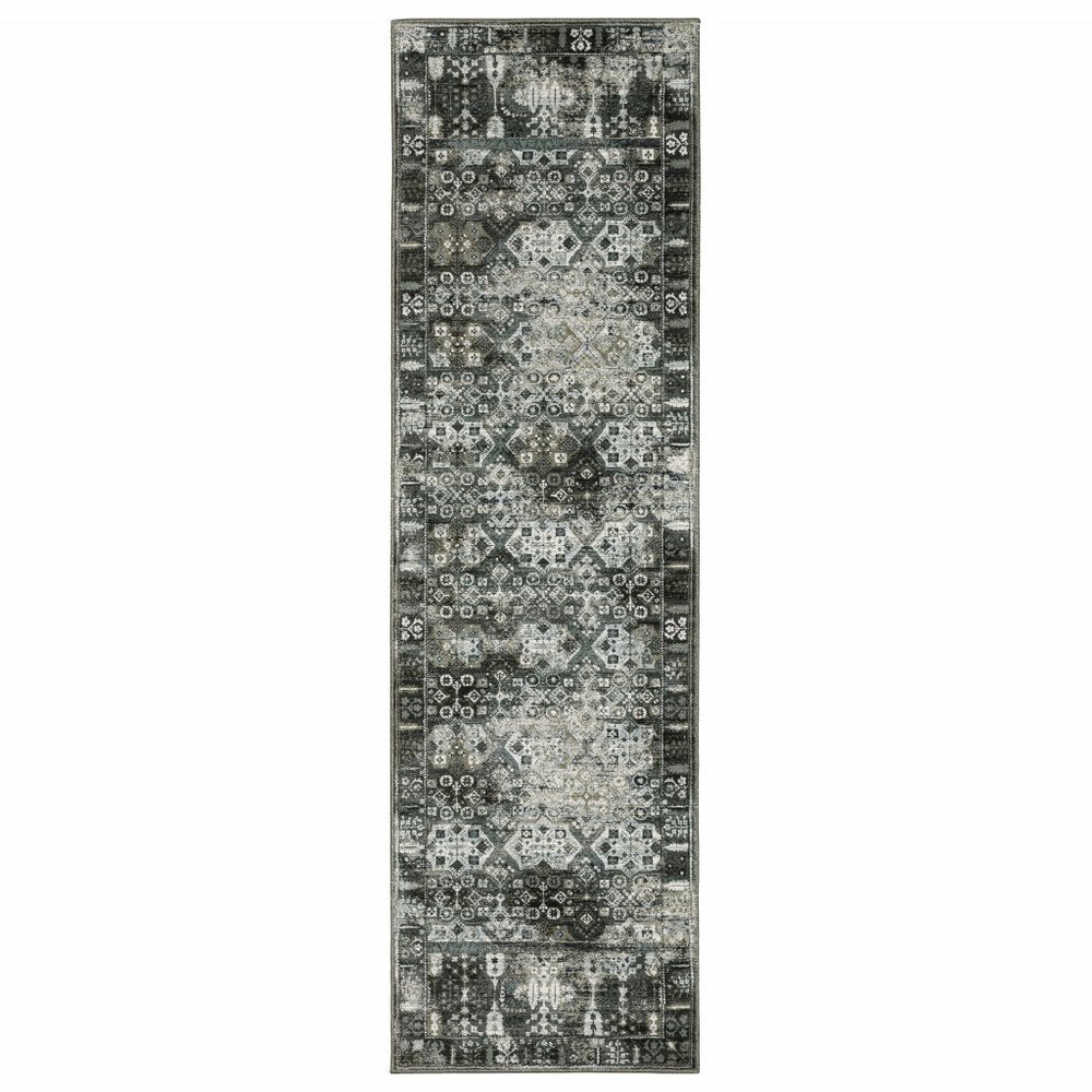 7' X 10' Charcoal And Gray Oriental Distressed Area Rug
