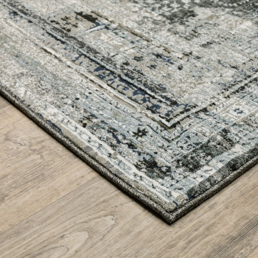 7' X 10' Charcoal And Gray Oriental Distressed Area Rug