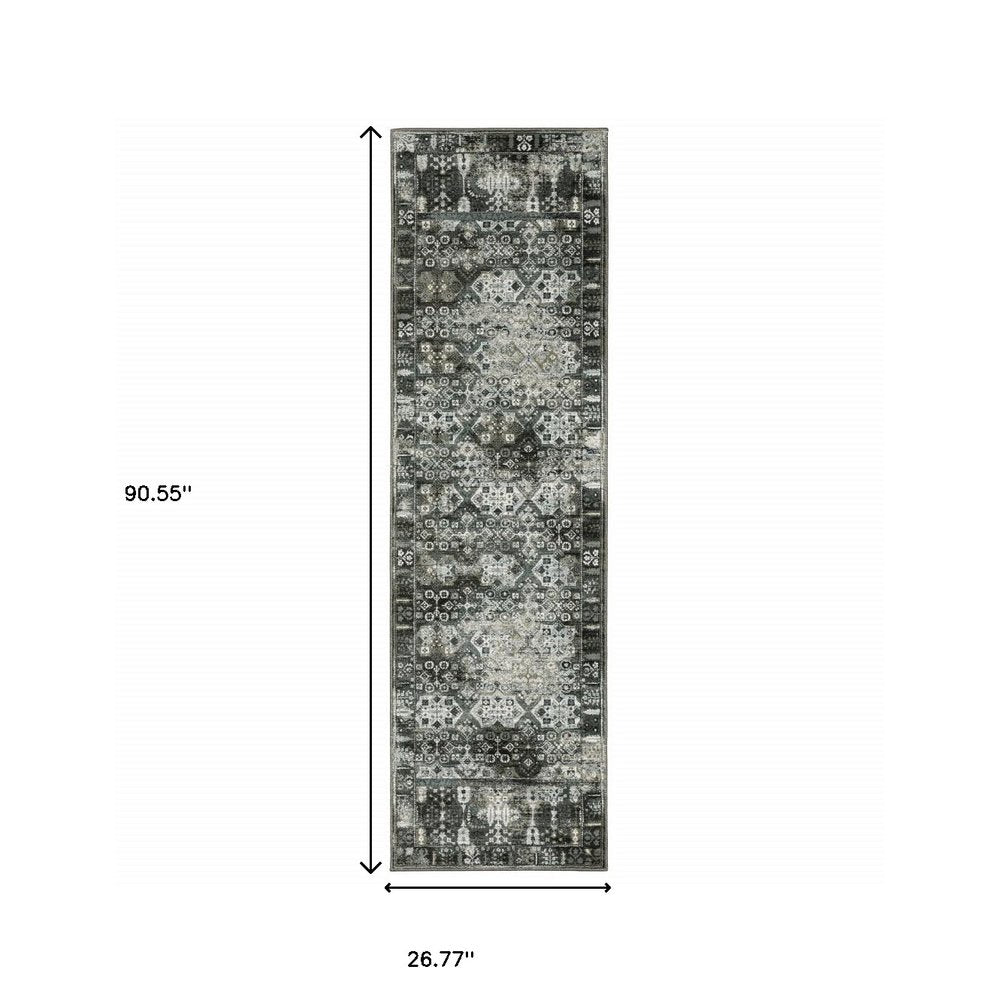 7' X 10' Charcoal And Gray Oriental Distressed Area Rug
