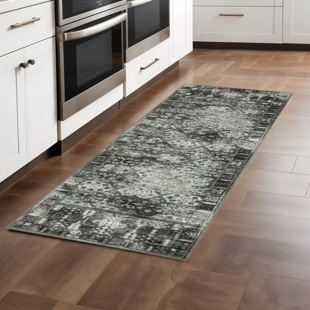 7' X 10' Charcoal And Gray Oriental Distressed Area Rug