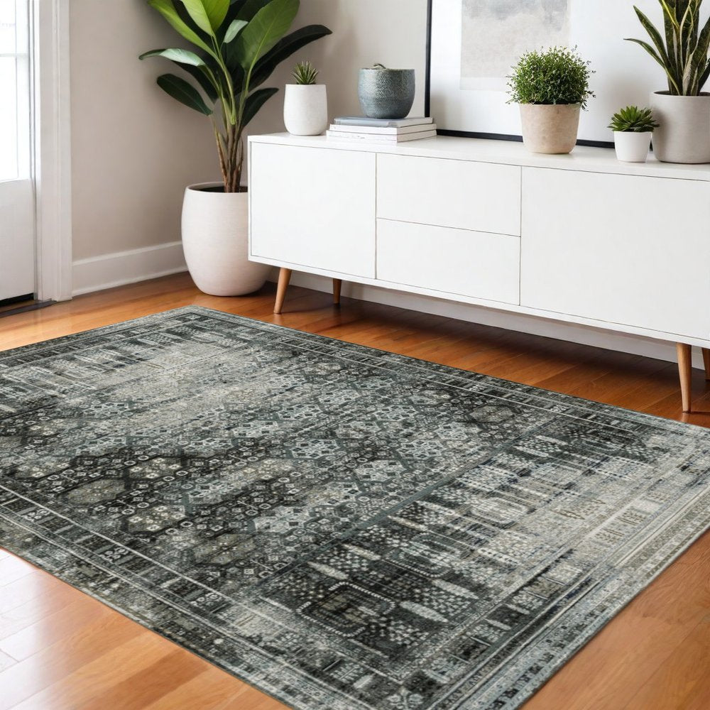 7' X 10' Charcoal And Gray Oriental Distressed Area Rug
