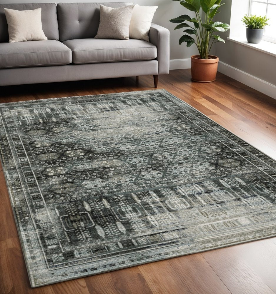 7' X 10' Charcoal And Gray Oriental Distressed Area Rug