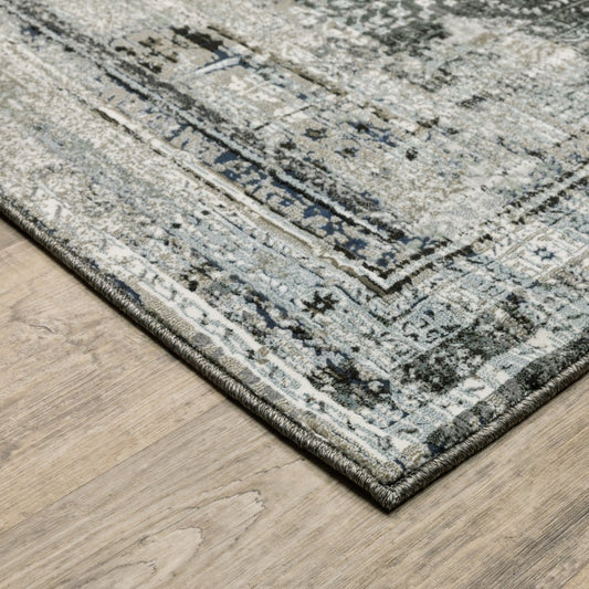 7' X 10' Charcoal And Gray Oriental Distressed Area Rug