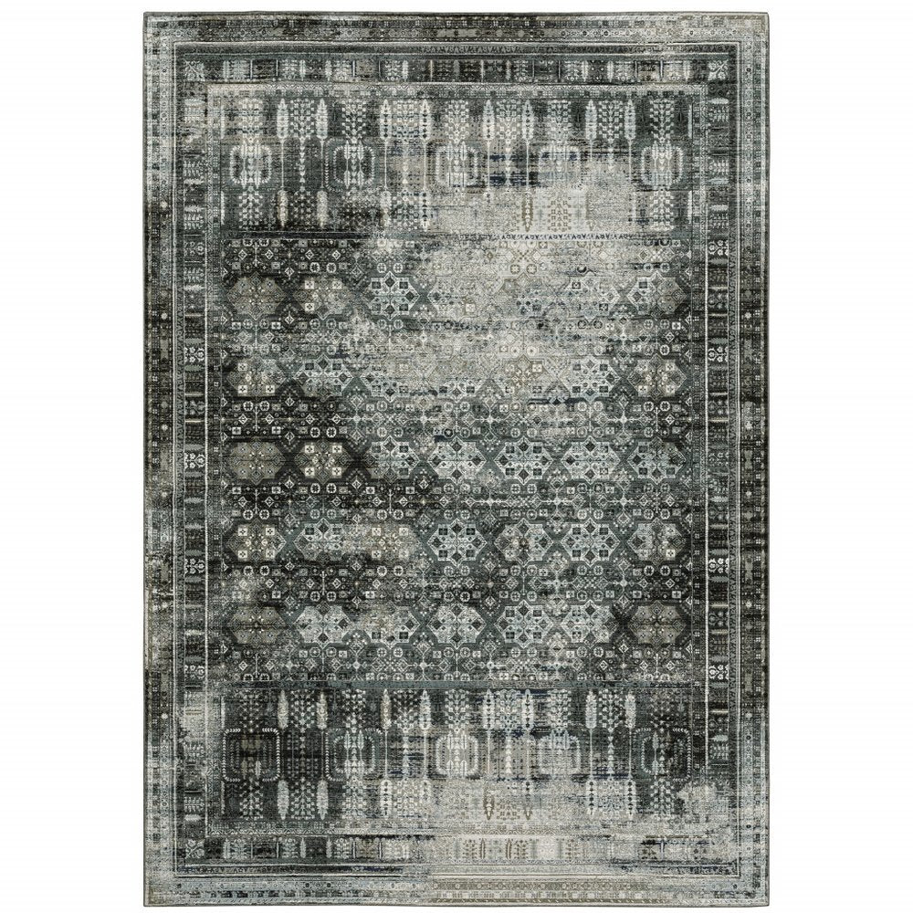 7' X 10' Charcoal And Gray Oriental Distressed Area Rug