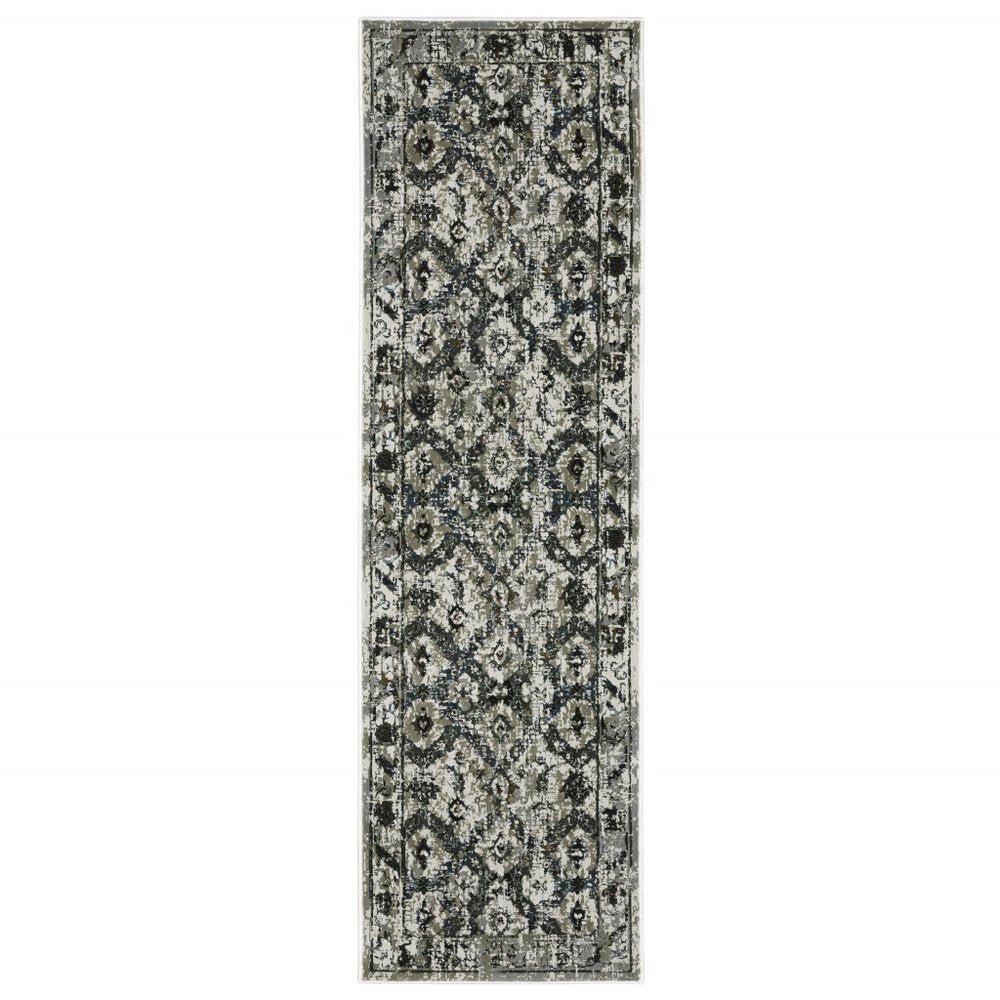 8' X 11' Charcoal And Gray Oriental Distressed Area Rug