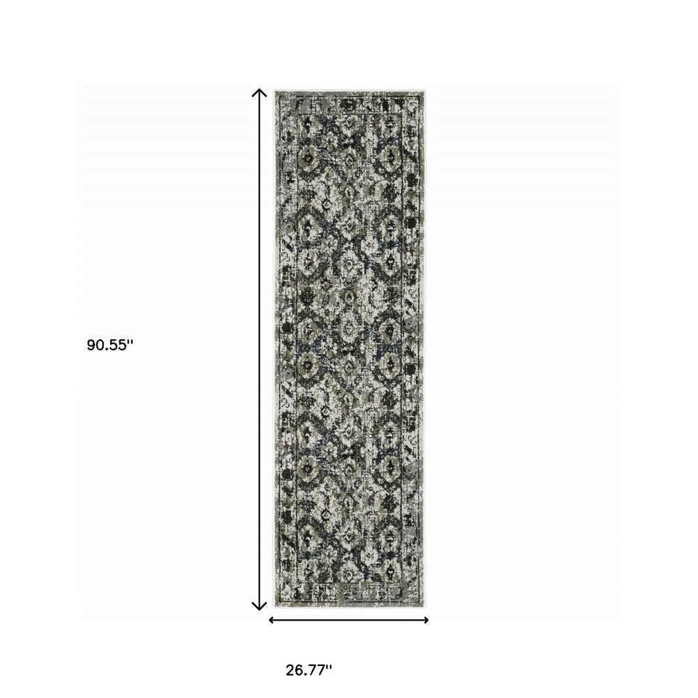 8' X 11' Charcoal And Gray Oriental Distressed Area Rug