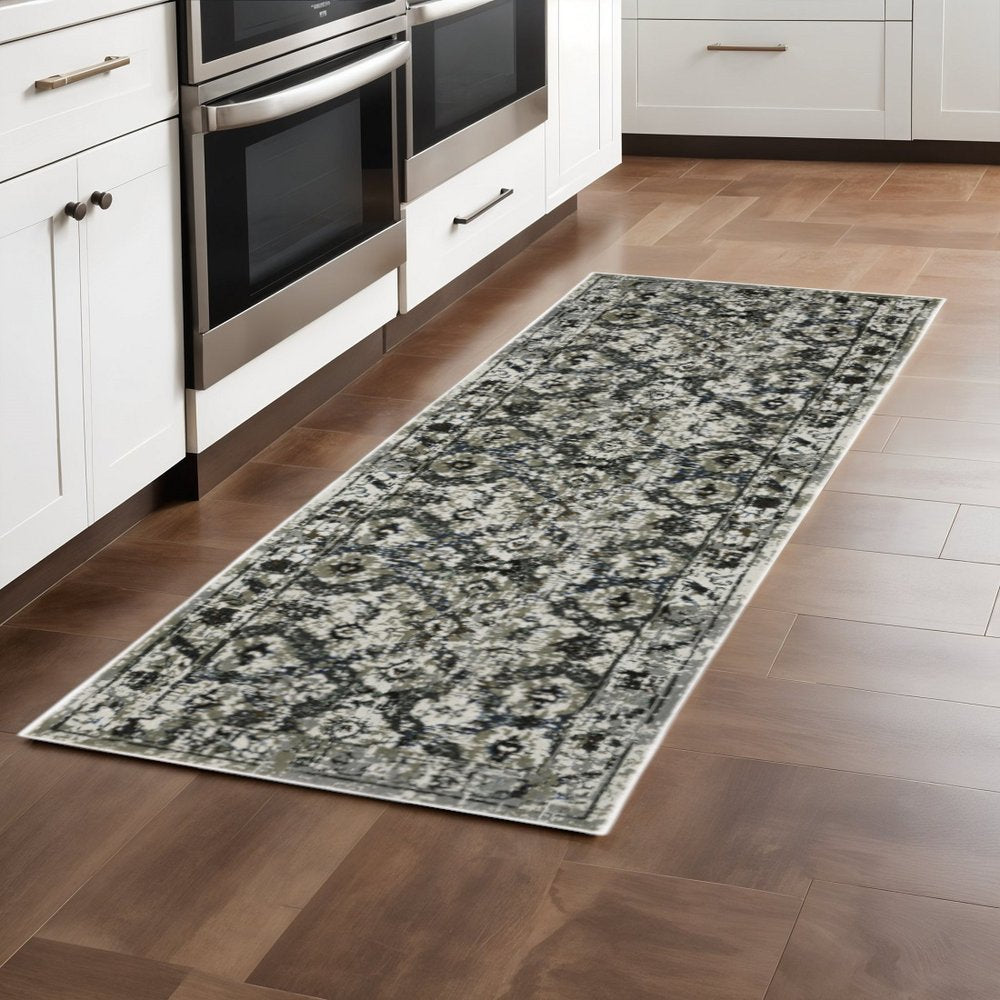 8' X 11' Charcoal And Gray Oriental Distressed Area Rug