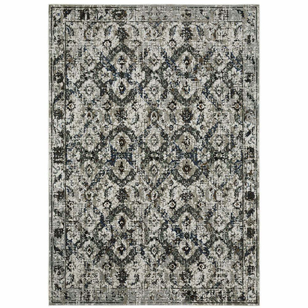 8' X 11' Charcoal And Gray Oriental Distressed Area Rug
