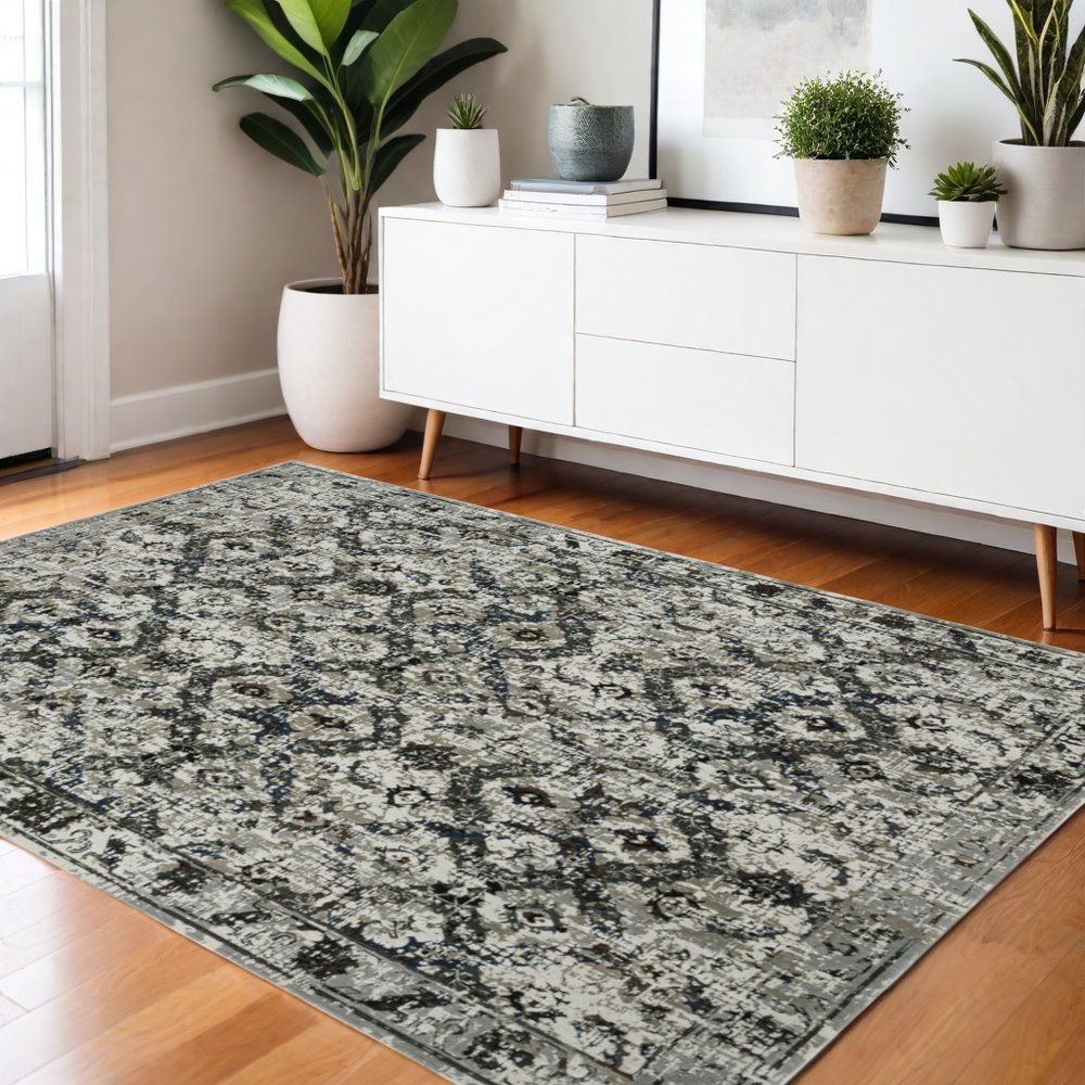 8' X 11' Charcoal And Gray Oriental Distressed Area Rug
