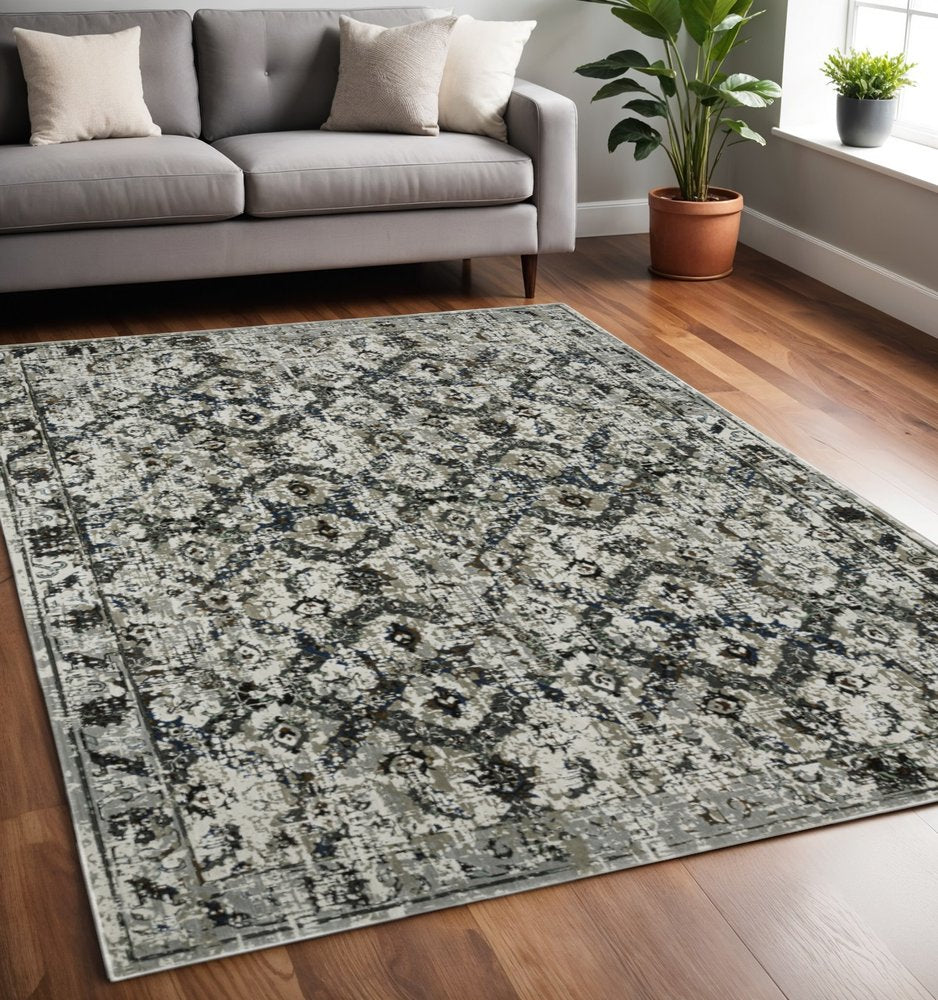 8' X 11' Charcoal And Gray Oriental Distressed Area Rug