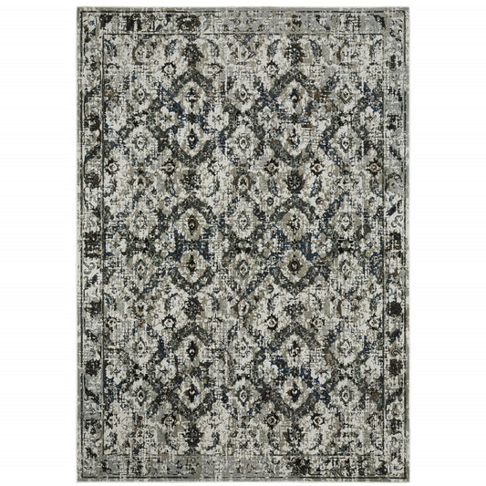 8' X 11' Charcoal And Gray Oriental Distressed Area Rug