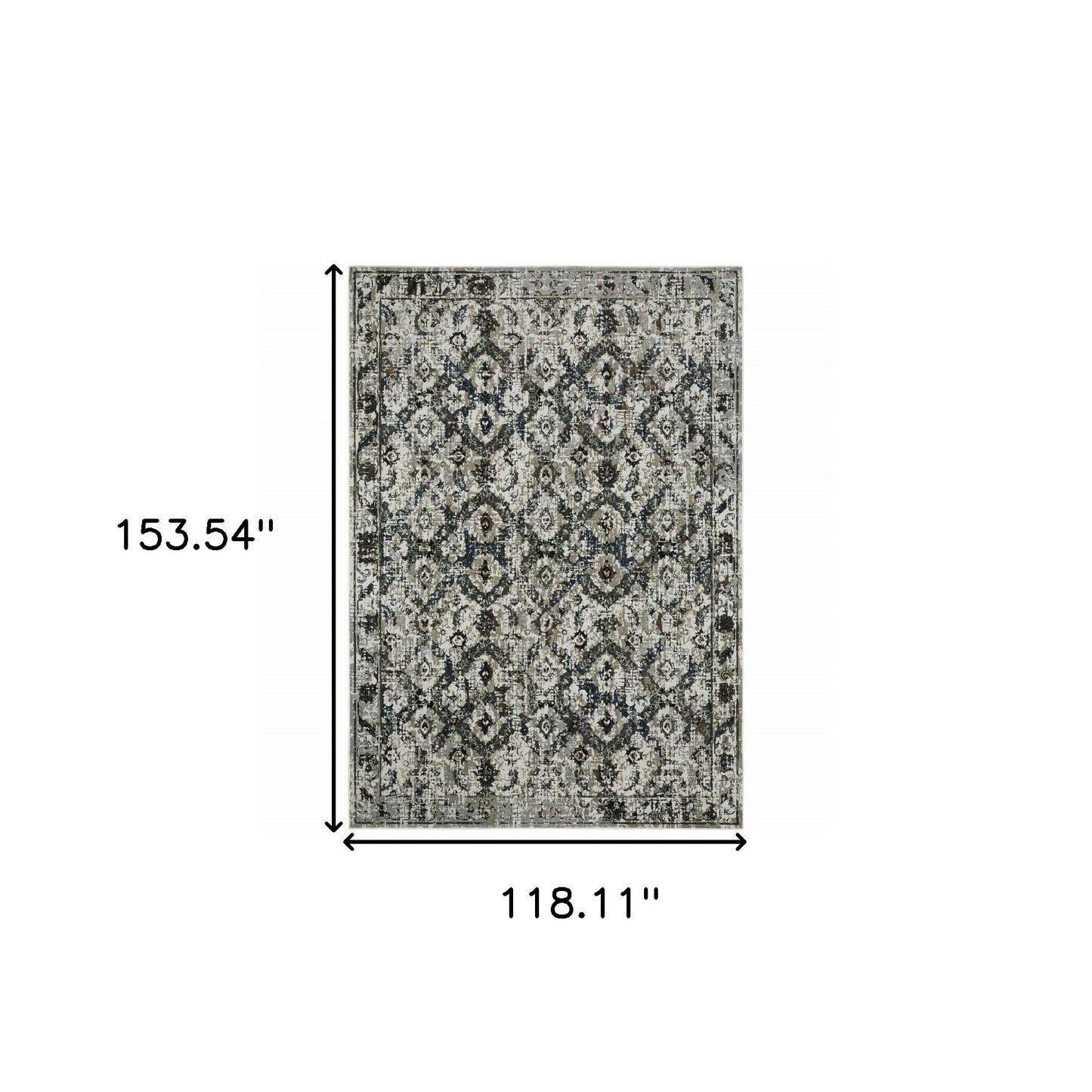 2' X 8' Ivory Charcoal Grey Blue Rust Gold And Brown Oriental Power Loom Stain Resistant Runner Rug