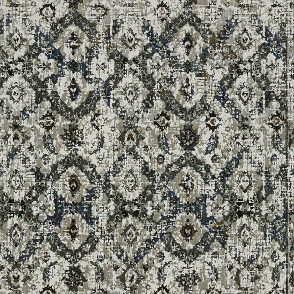 2' X 8' Ivory Charcoal Grey Blue Rust Gold And Brown Oriental Power Loom Stain Resistant Runner Rug